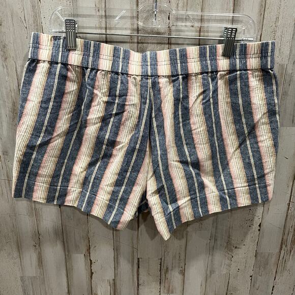 JCrew Stripe Pink Gray Linen Blend Pull On Shorts Pockets Womens 10 - Picture 4 of 7
